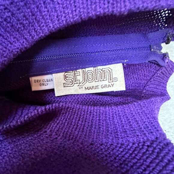 St. John by Marie Gray Mini Sheath Sweater Dress Knit Embellished Purple Size 8 - Picture 3 of 9